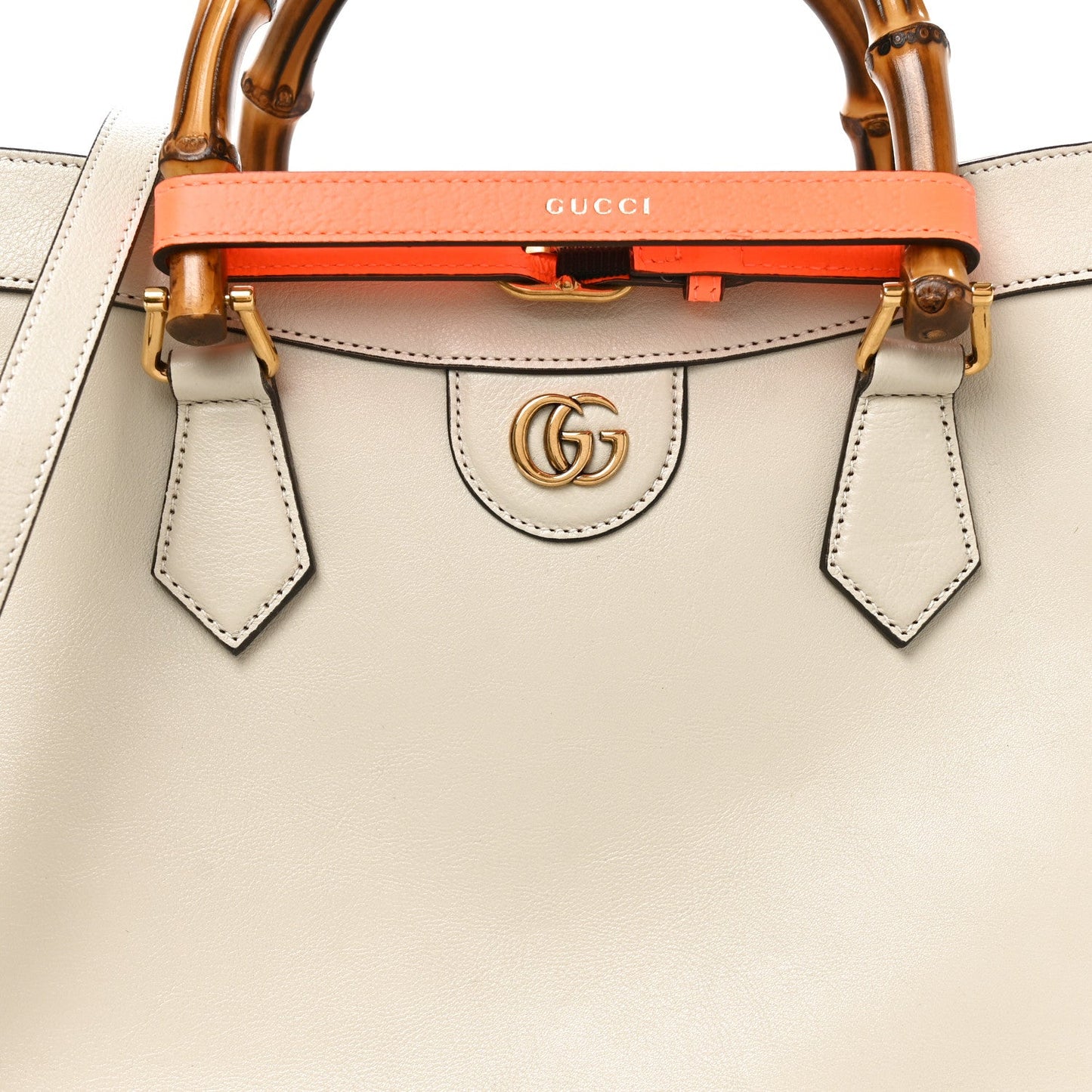 Wonka Grain Calfskin Medium Diana Tote Bag Mystic White Orange Fluo