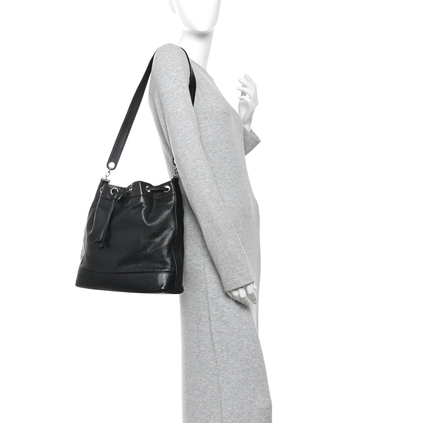 Caviar CC Drawstring Shoulder Bag Black
