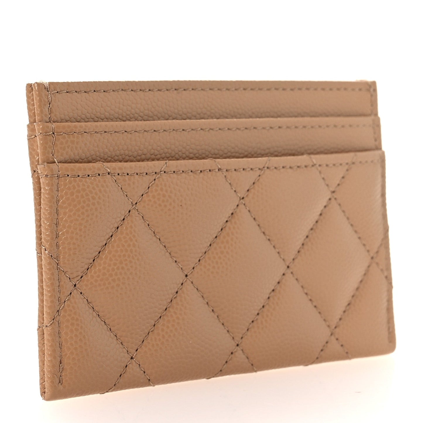 Caviar Quilted CC Card Holder Beige