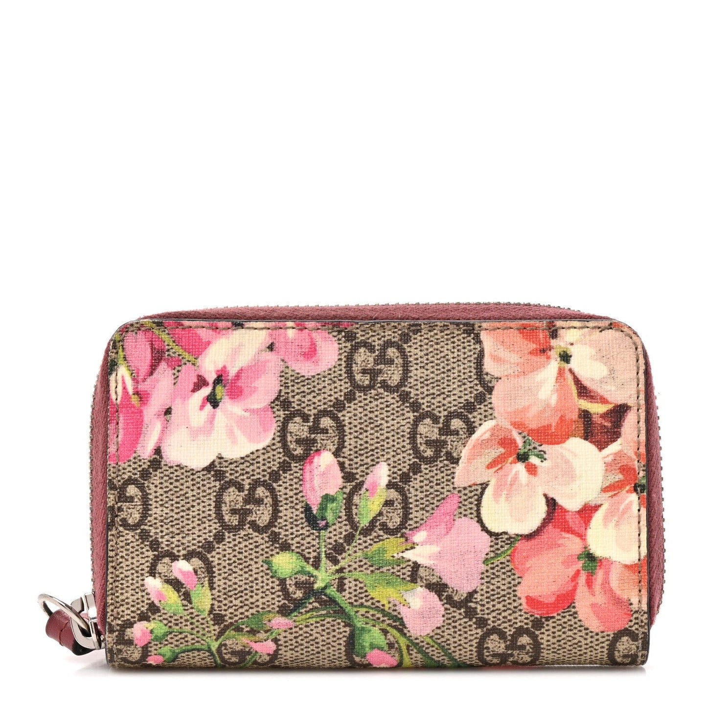 GG Supreme Monogram Blooms Zip Around Card Case Wallet Beige Multicolor Dry Rose