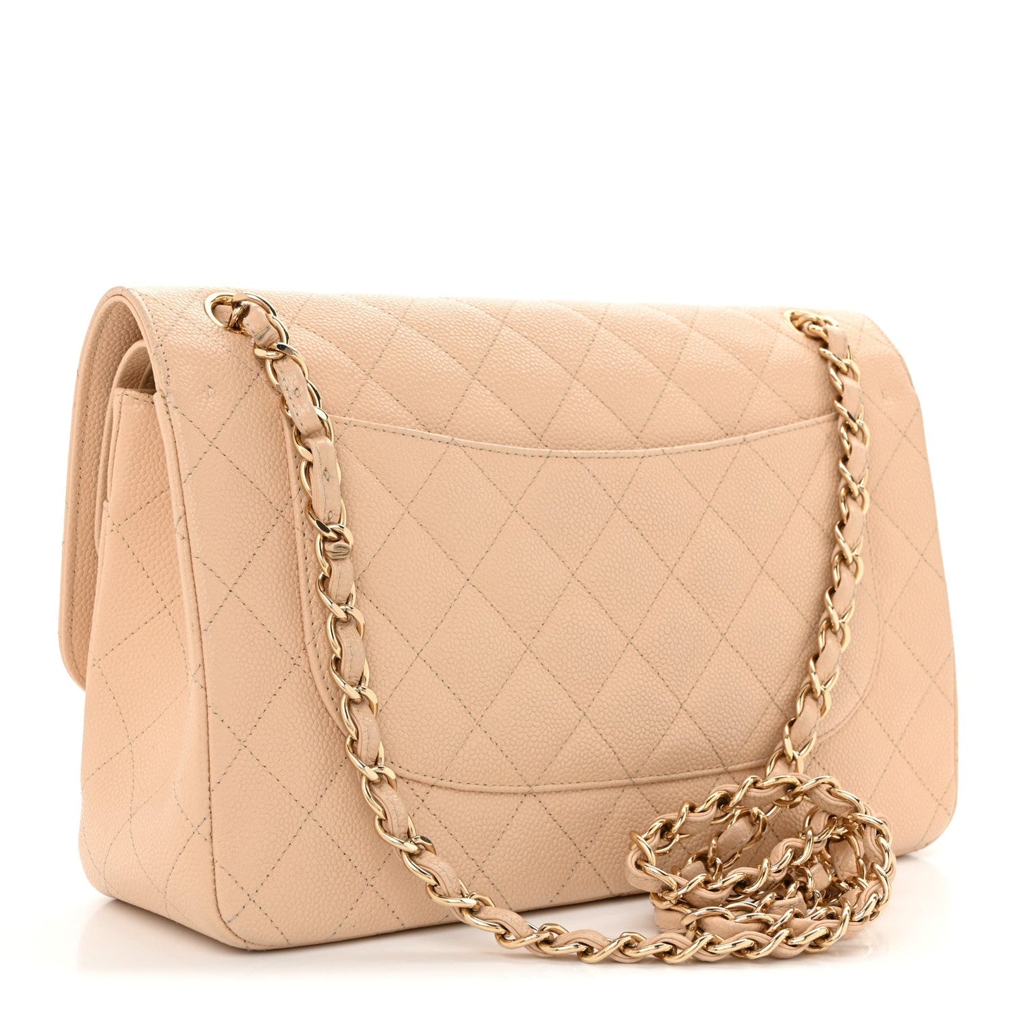 Caviar Quilted Jumbo Double Flap Beige Clair