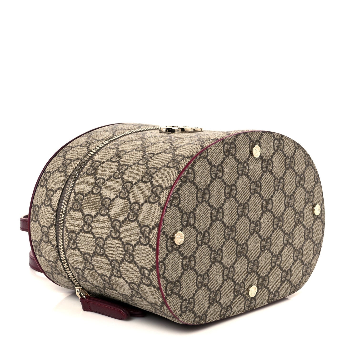GG Supreme Monogram Ancora Calfskin Vanity Cosmetic Case Beige Ebony Rosso