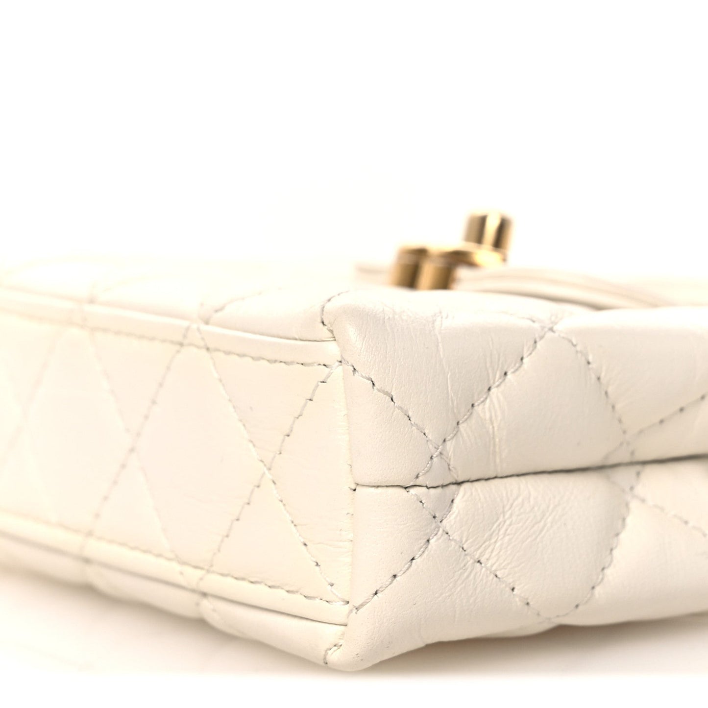 Shiny Aged Calfskin Quilted Mini Nano Kelly Shopper White