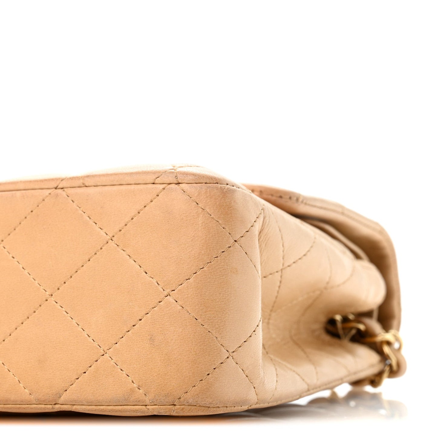 Lambskin Quilted Medium Double Flap Beige