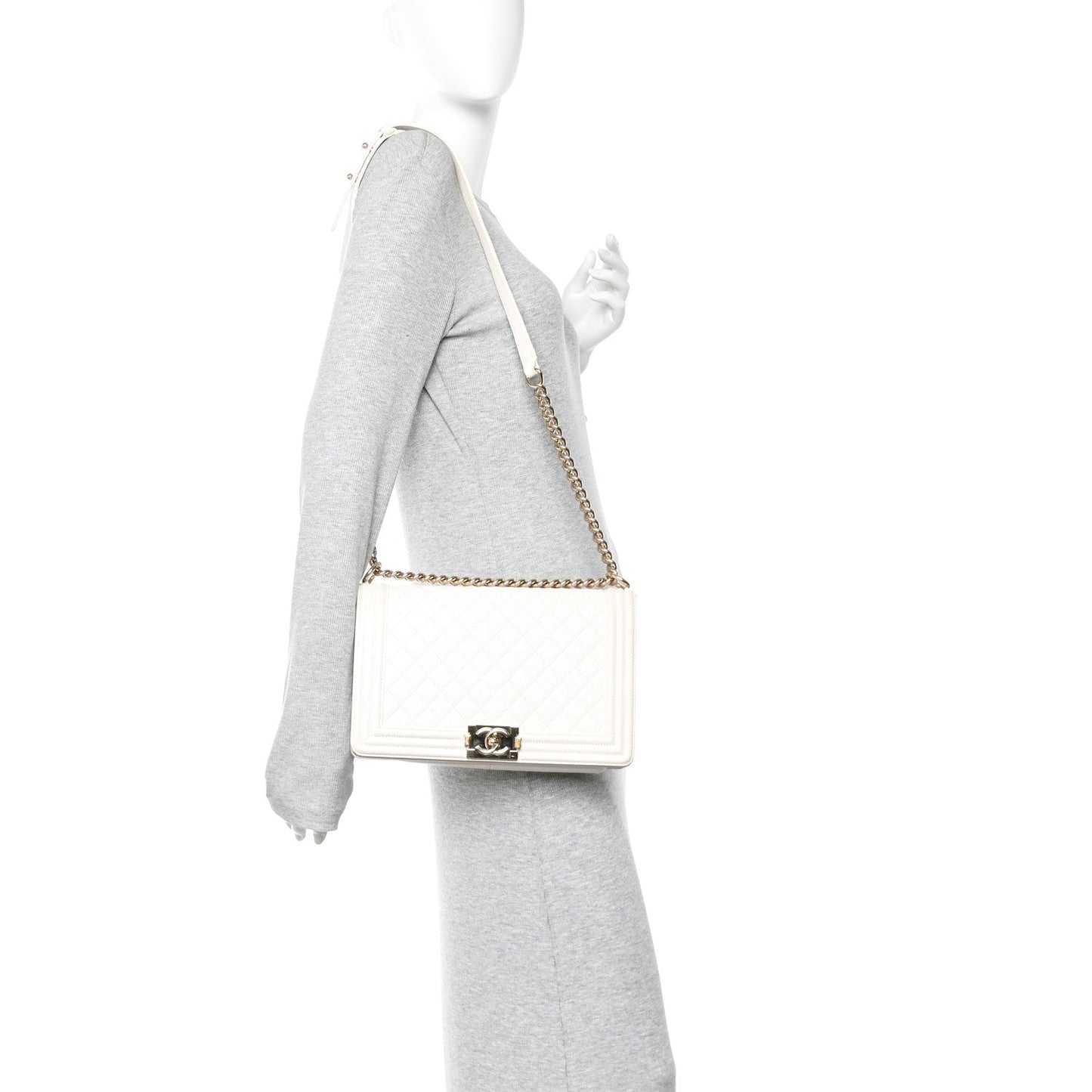 Caviar Quilted New Medium Boy Flap White