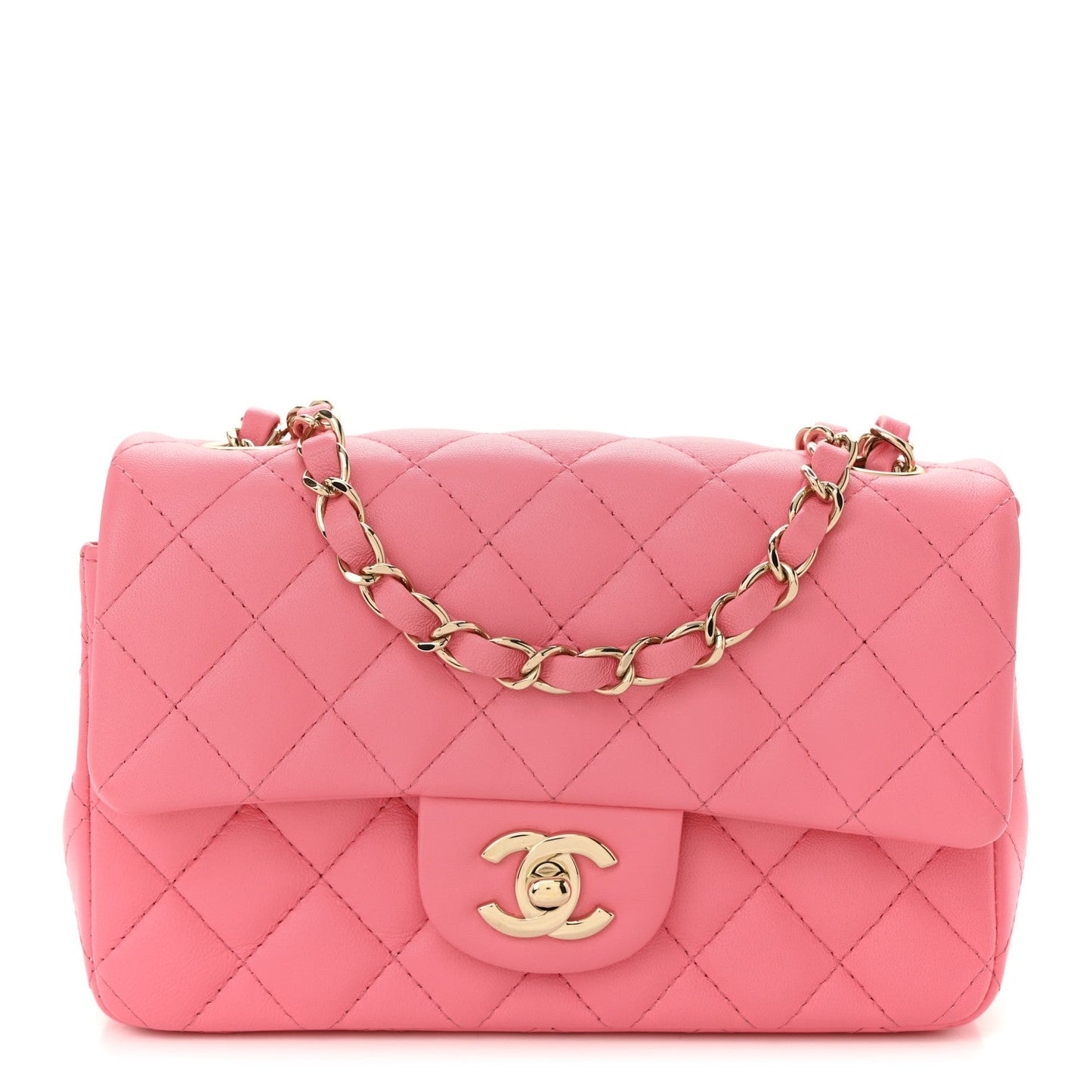 Lambskin Quilted Mini Rectangular Flap Pink