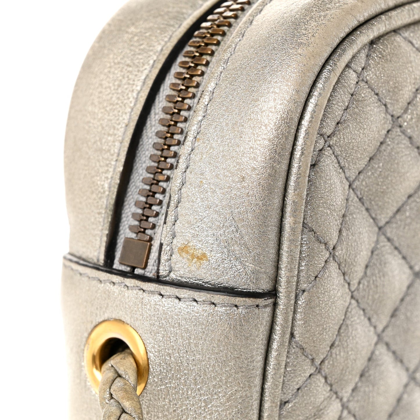 Laminated Nappa Web Trapuntata Mini GG Shoulder Bag Argento