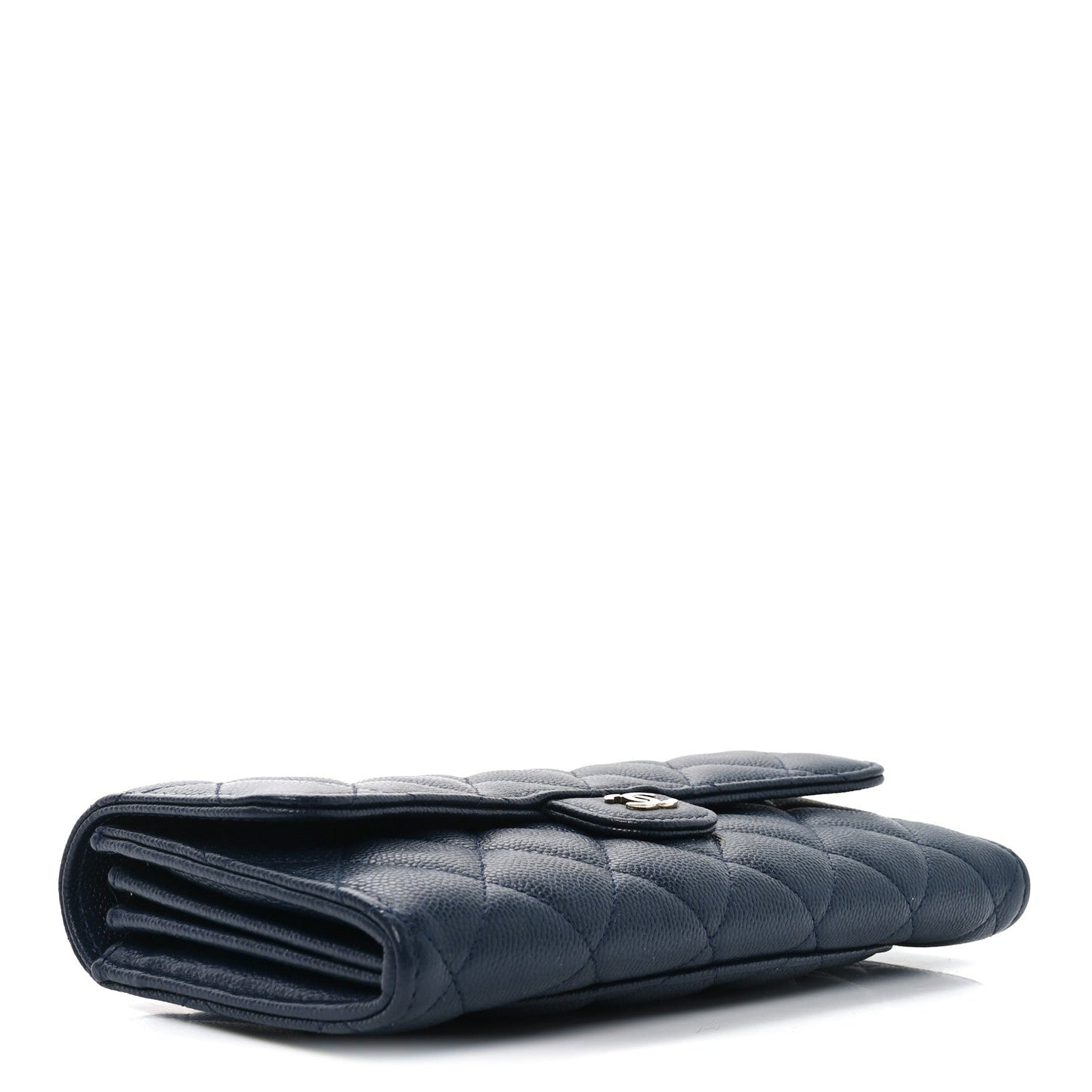 Caviar Quilted Large Gusset Flap Wallet Navy