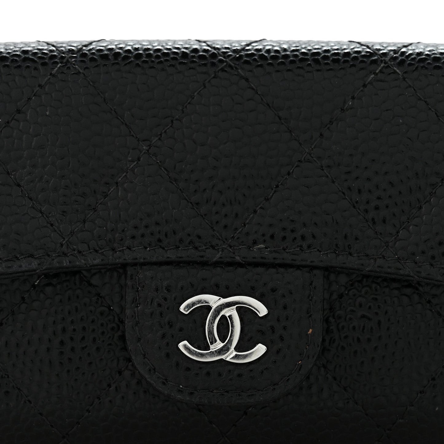 Caviar Quilted Flap Card Holder Wallet Black