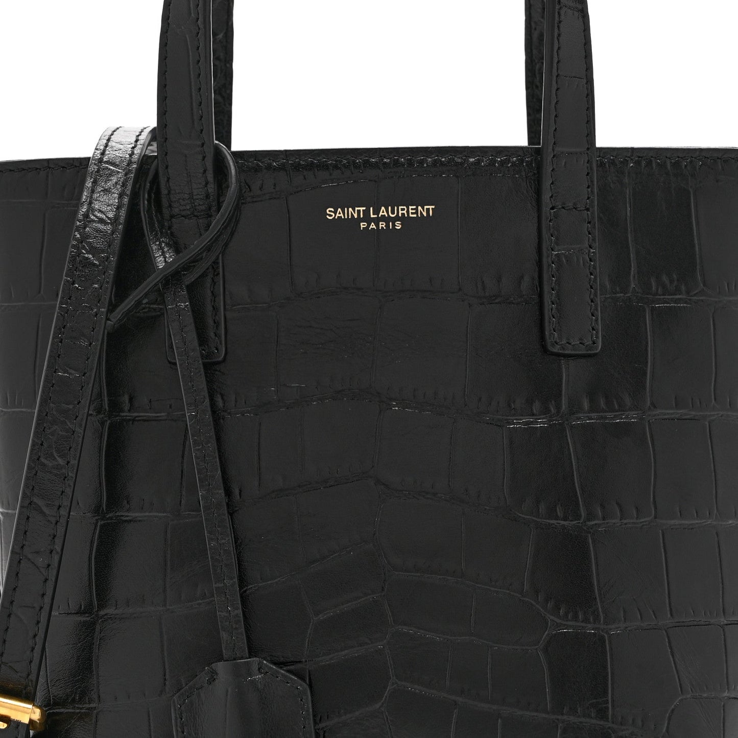 Calfskin Crocodile Embossed Paris Mini Toy Shopper Tote Black