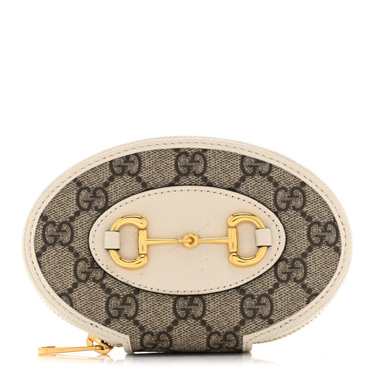 GG Supreme Monogram Azalea Calfskin Horsebit 1955 Coin Case Beige Mystic White