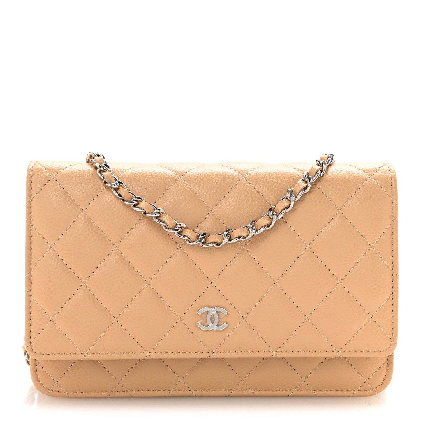 Caviar Quilted Wallet on Chain WOC Beige
