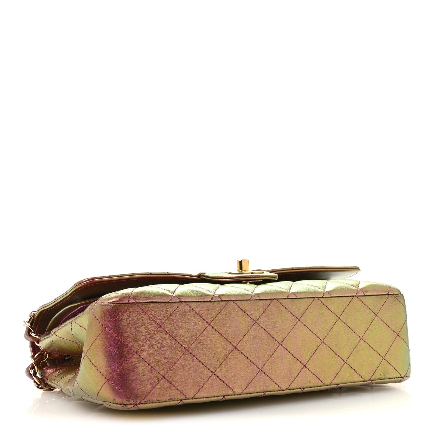 Iridescent Lambskin Quilted Medium Double Flap Purple
