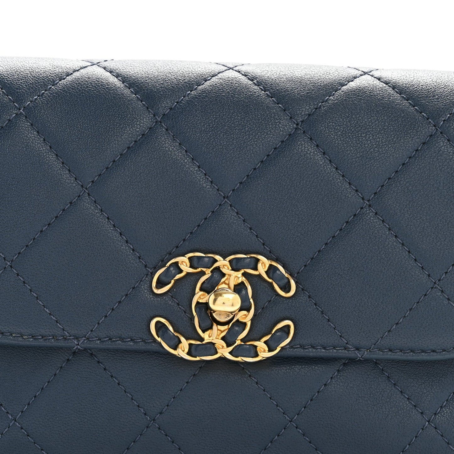 Lambskin Quilted Chain Infinity Waist Belt Bag Blue