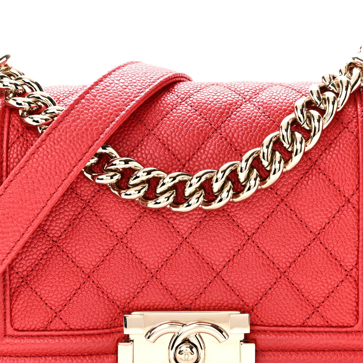 Caviar Quilted Small Boy Flap Red