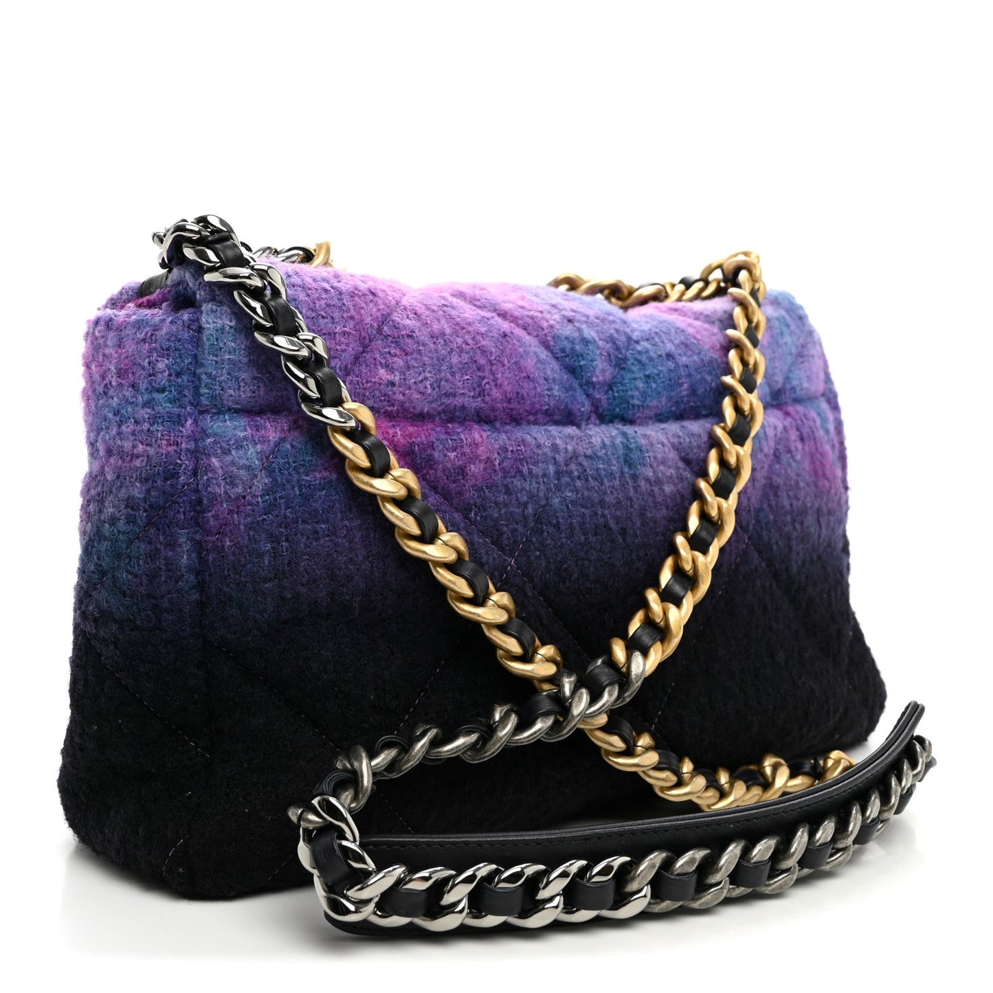 Wool Tweed Quilted Large Chanel 19 Flap Purple Black Blue