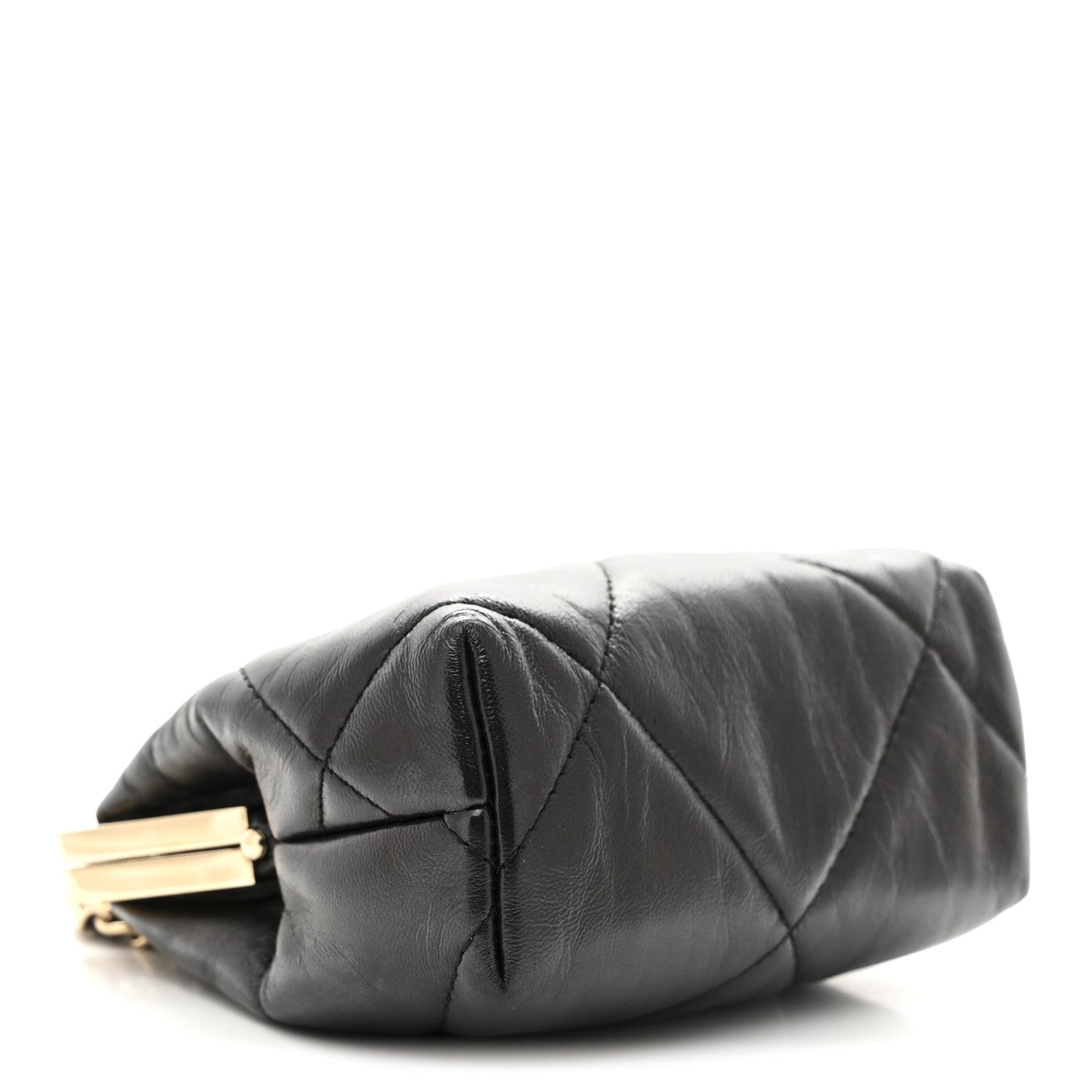 Shiny Aged Lambskin Quilted Kiss Lock Clutch With Chain Black