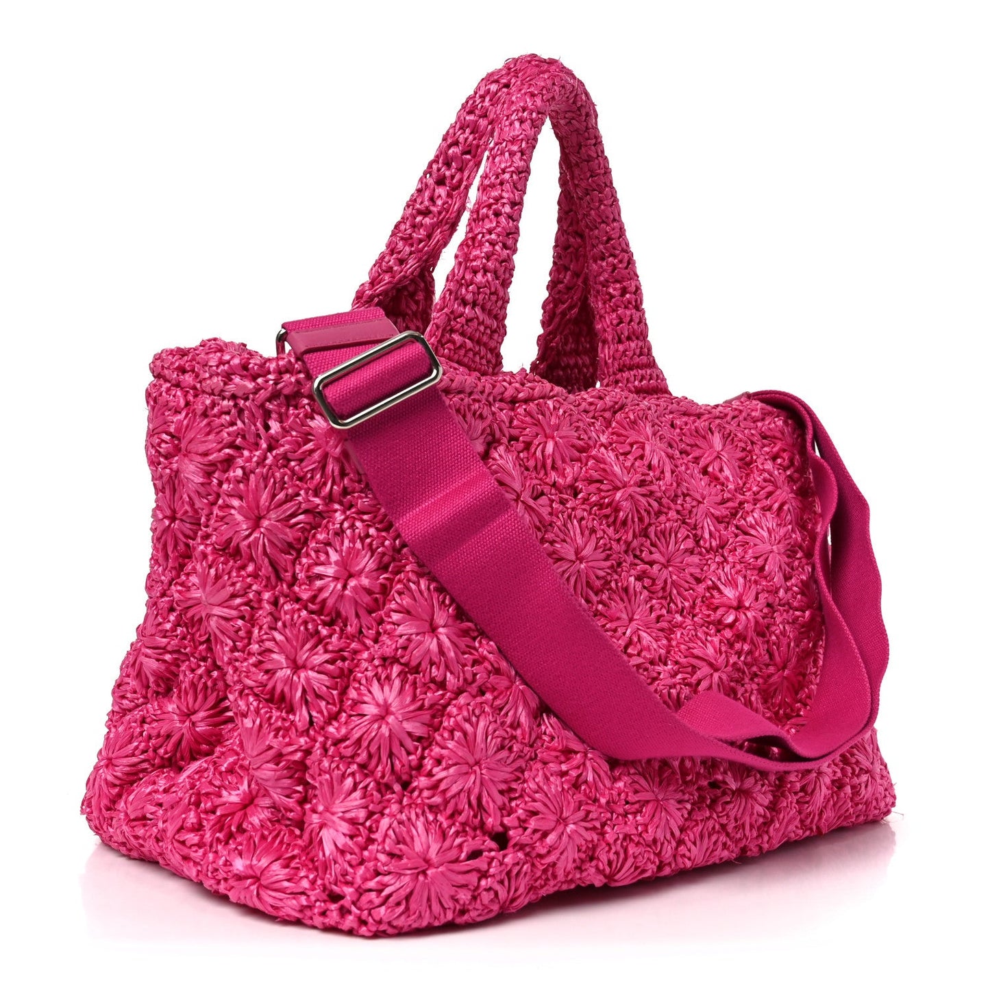 Raffia Crochet Tote Fuchsia