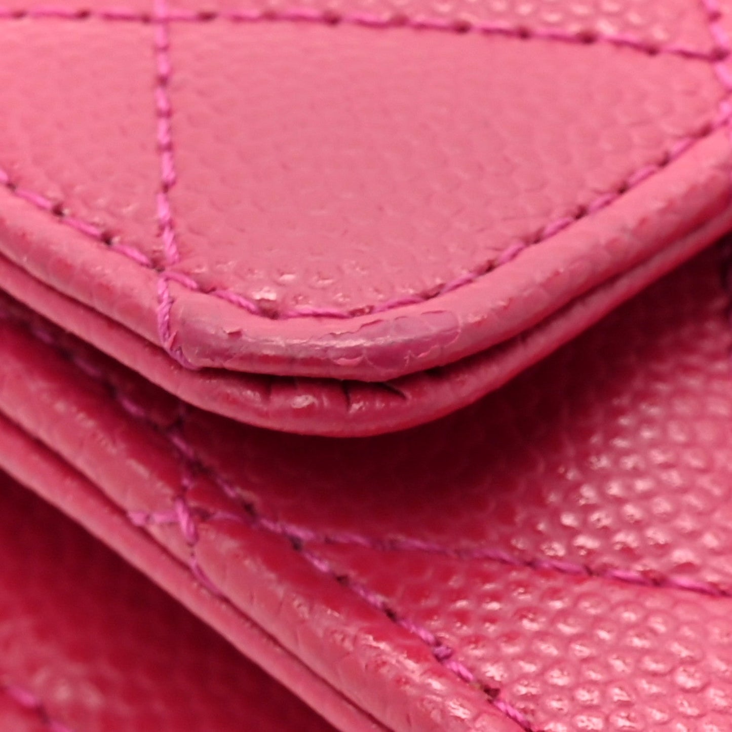 Caviar Quilted Flap Card Holder Wallet Pink