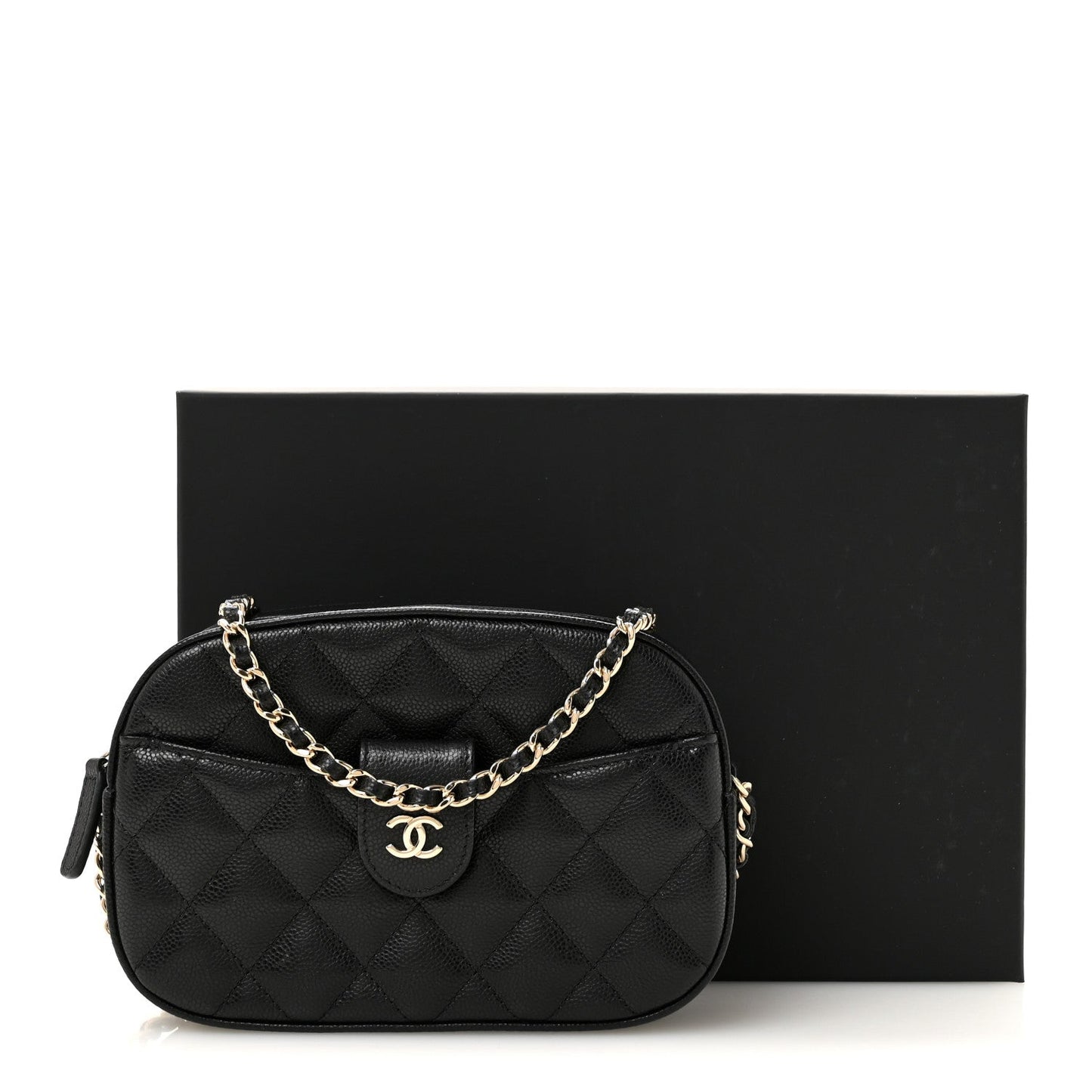 Caviar Quilted Chain Camera Bag Black