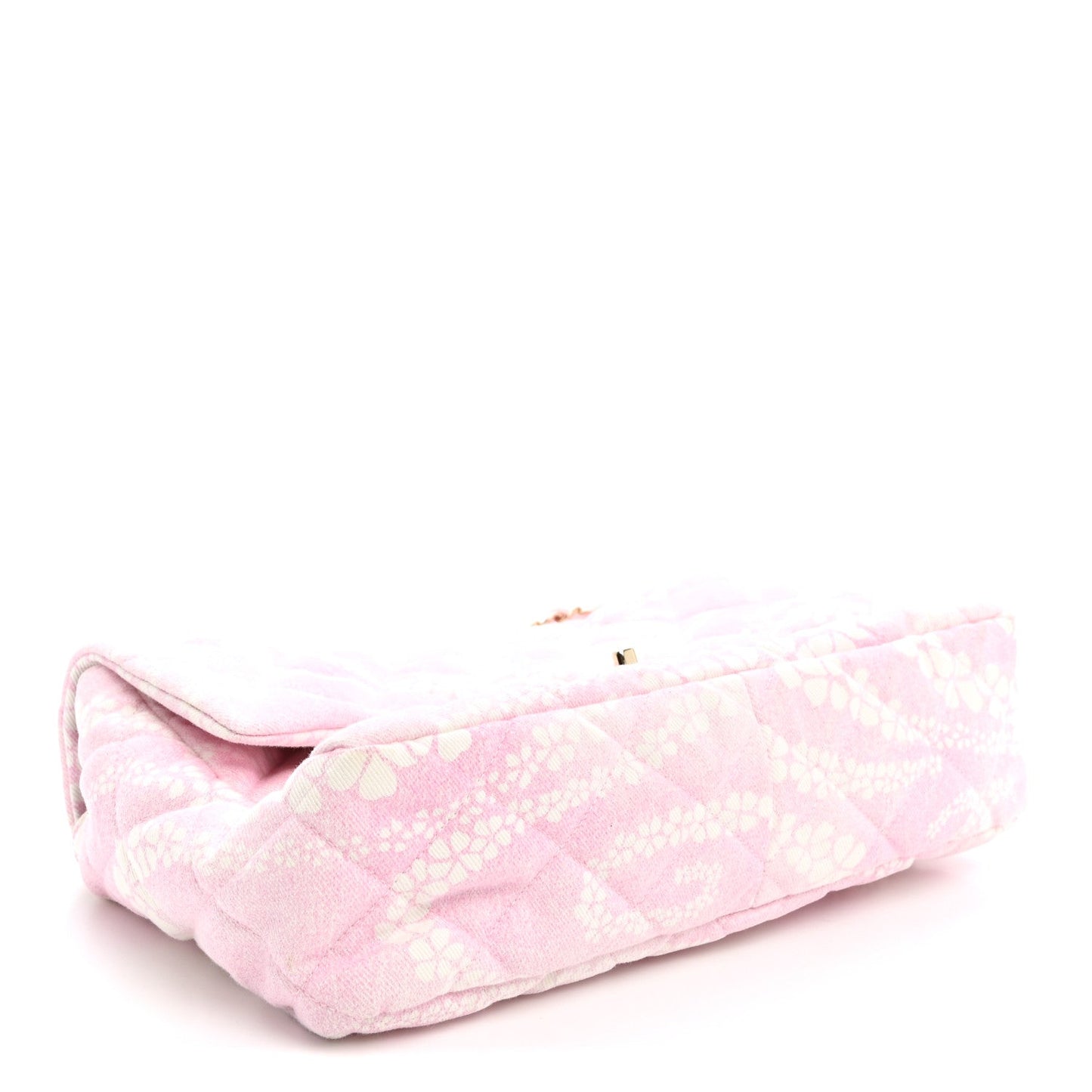 Printed Denim Quilted Maxi Single Flap Bag Pink White
