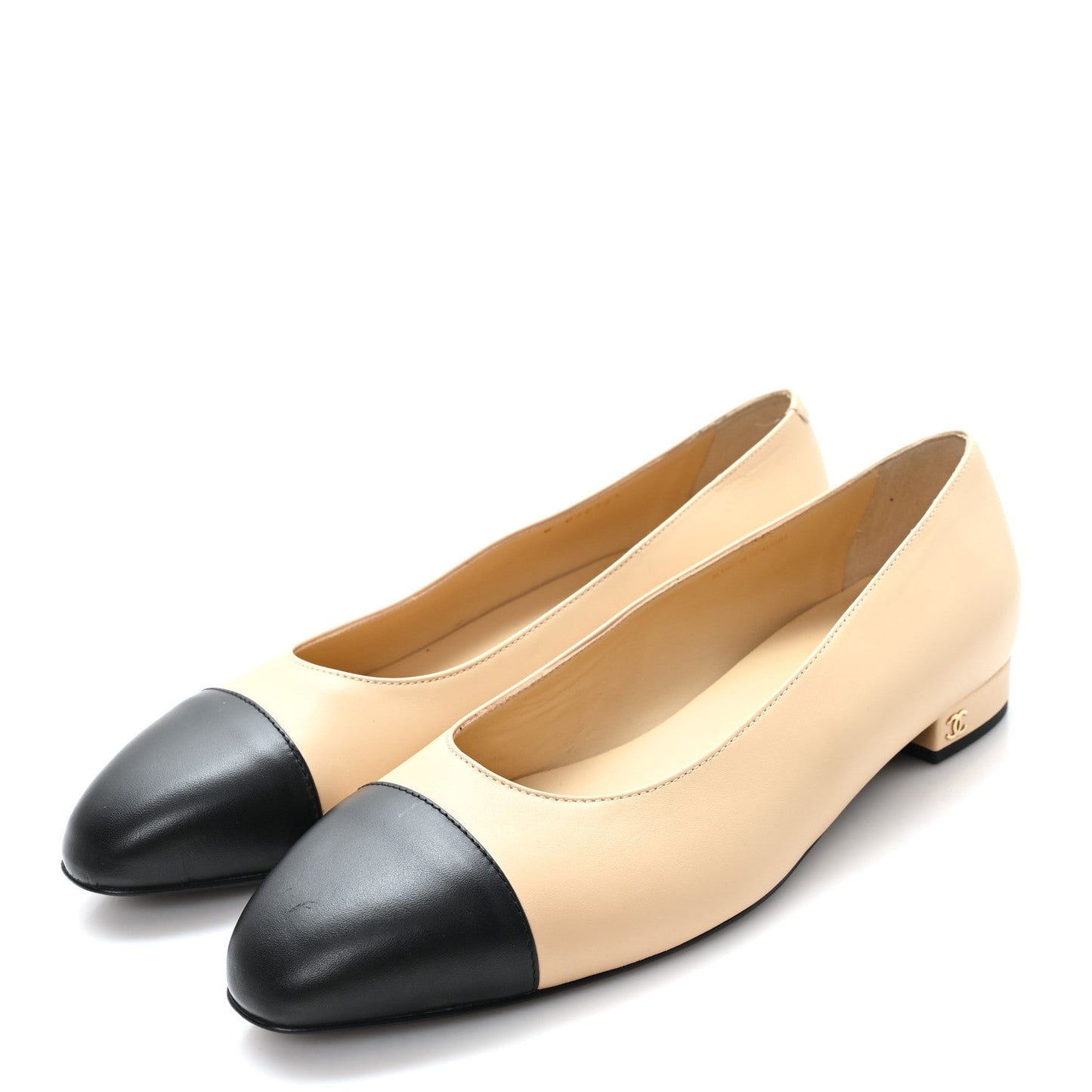 Lambskin Cap Toe CC Uniform Ballerina Flats 40.5 Beige Black