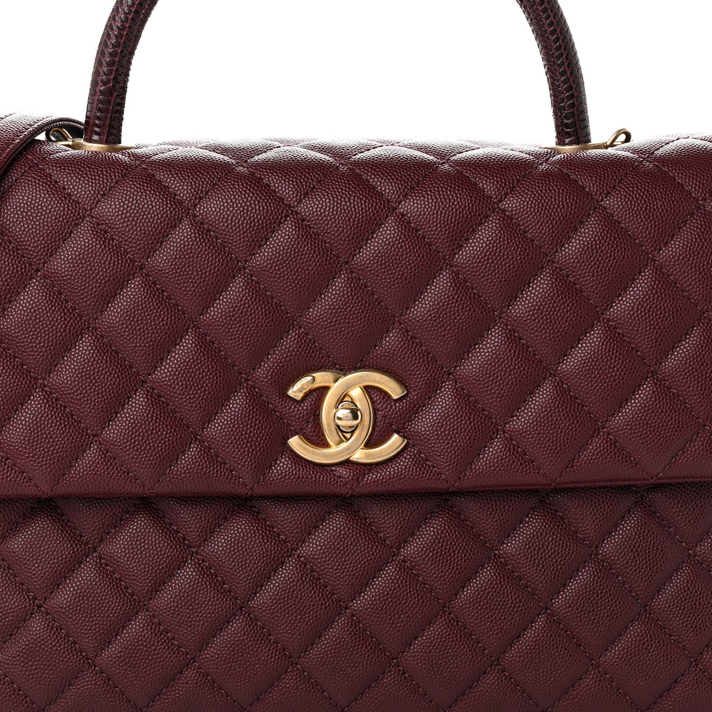 Caviar Lizard Quilted Medium Coco Handle Flap Burgundy