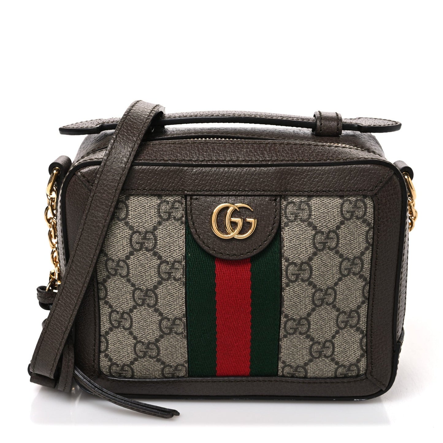 GG Supreme Monogram Mini Ophidia Top Handle Shoulder Bag Brown
