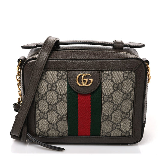 GG Supreme Monogram Mini Ophidia Top Handle Shoulder Bag Brown