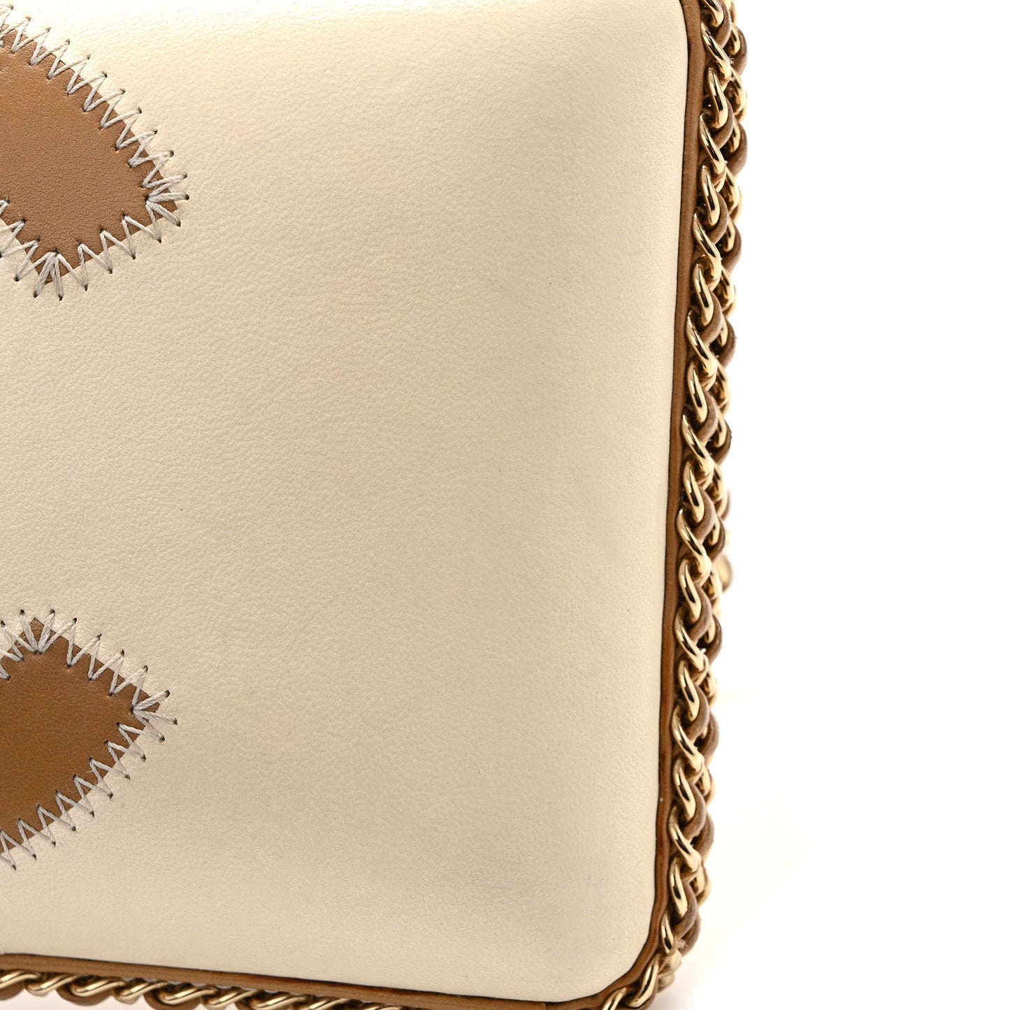 Lambskin CC Stitch Chain Around Clutch  Beige White
