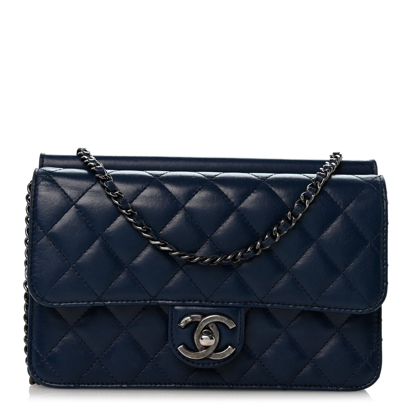 Lambskin Quilted Medium Crossing Times Flap Blue