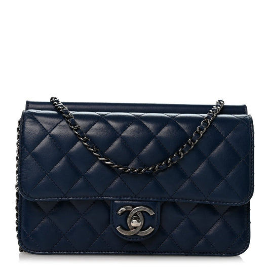 Lambskin Quilted Medium Crossing Times Flap Blue