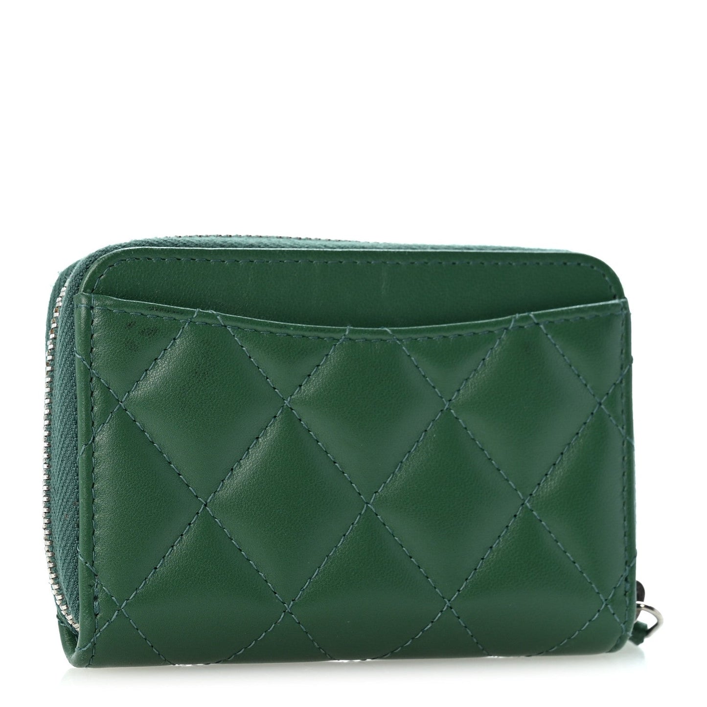 Lambskin Quilted Zip Around Coin Purse Wallet Green
