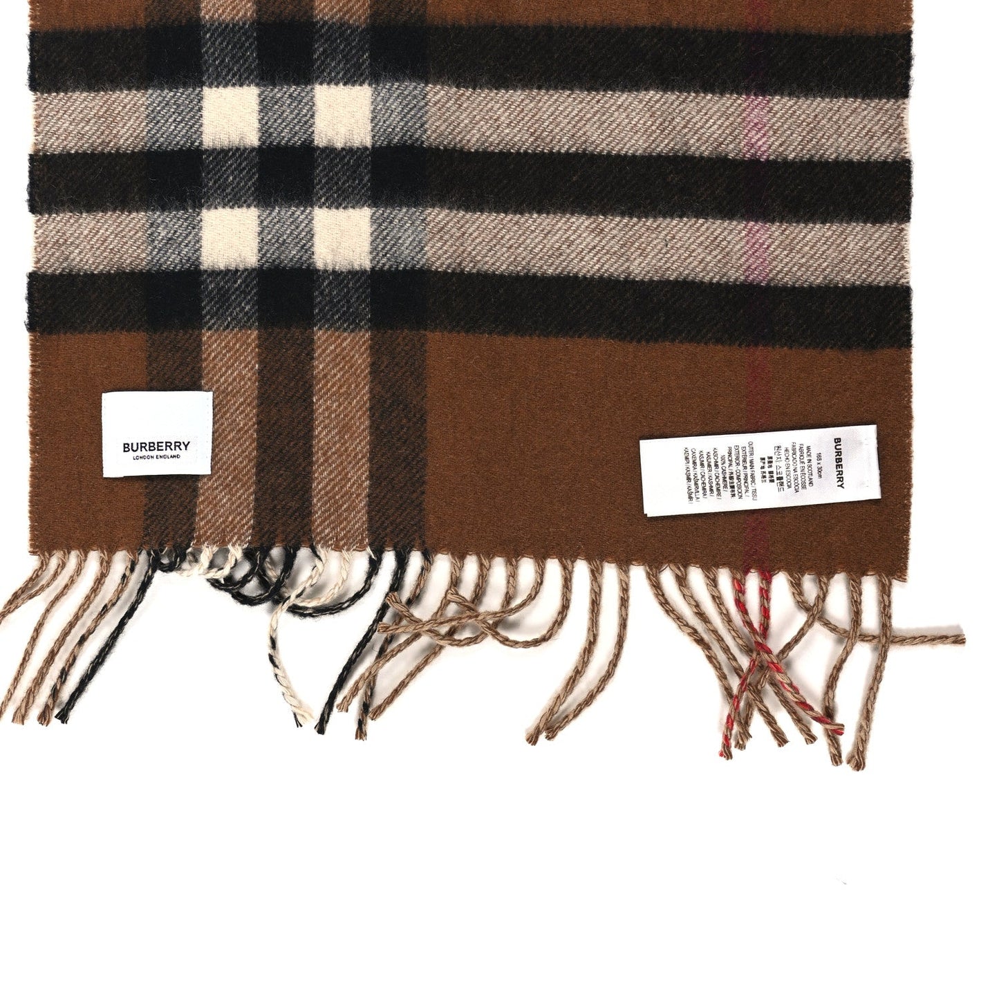 Wool Cashmere Vintage Check Fringe Scarf Dark Birch Brown
