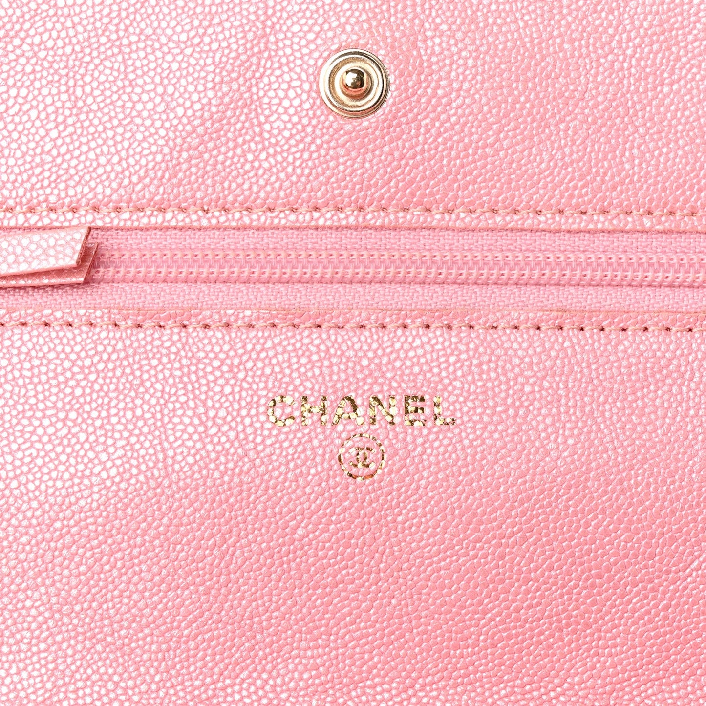 Iridescent Caviar Quilted Wallet on Chain WOC Rose Pink