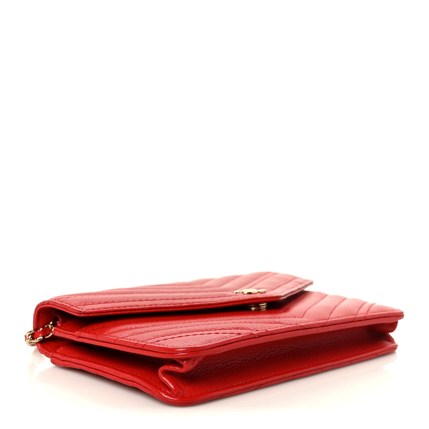 Goatskin Chevron Quilted Statement Wallet On Chain WOC Red