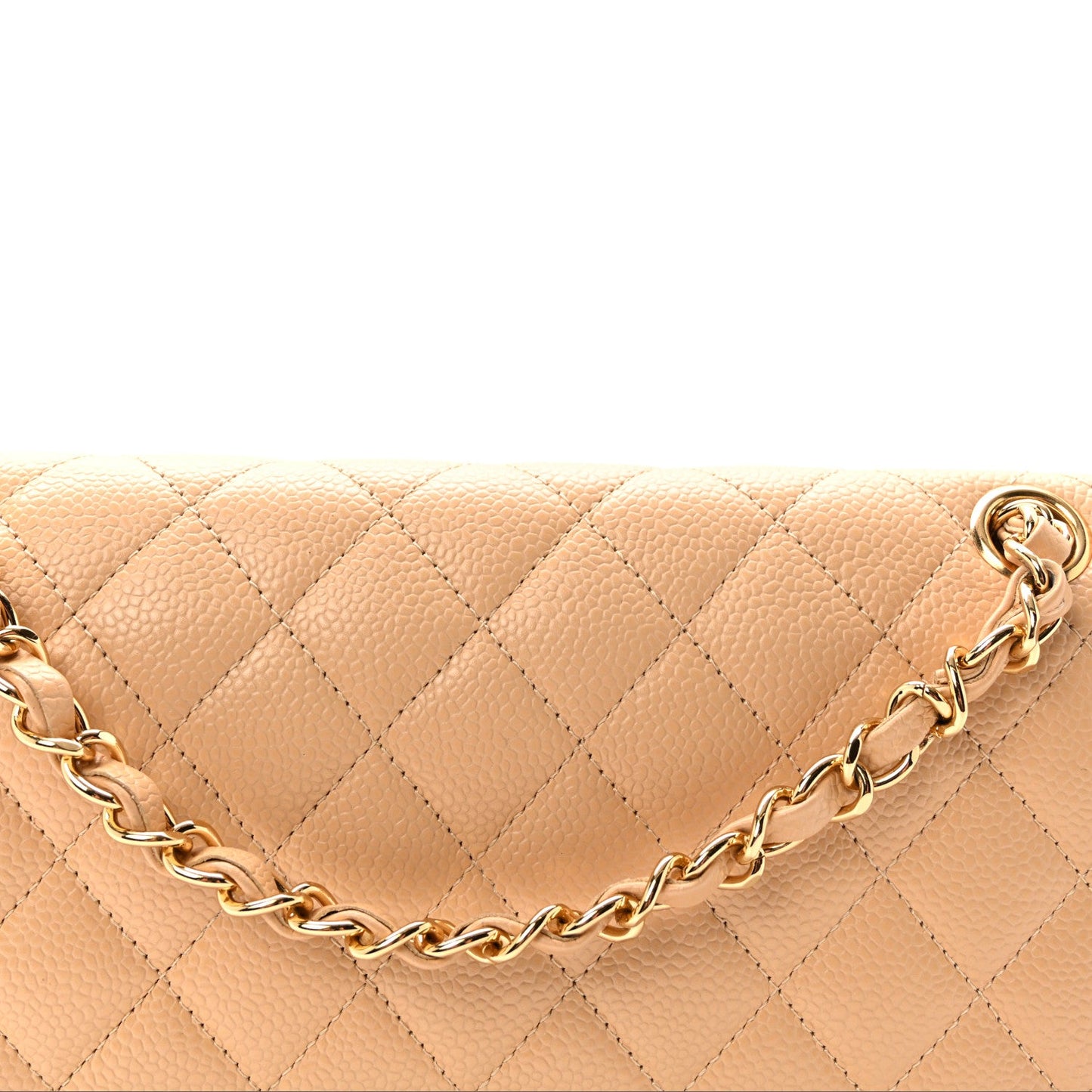 Caviar Quilted Medium Double Flap Beige