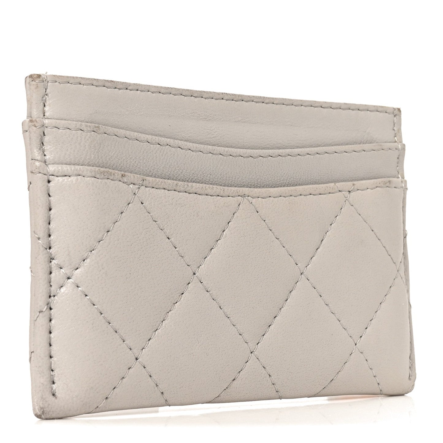 Lambskin Quilted Card Holder Grey
