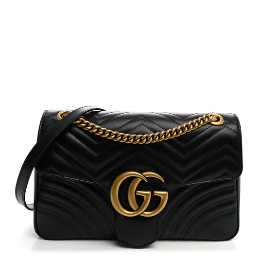 Calfskin Matelasse Medium GG Marmont Shoulder Bag Black