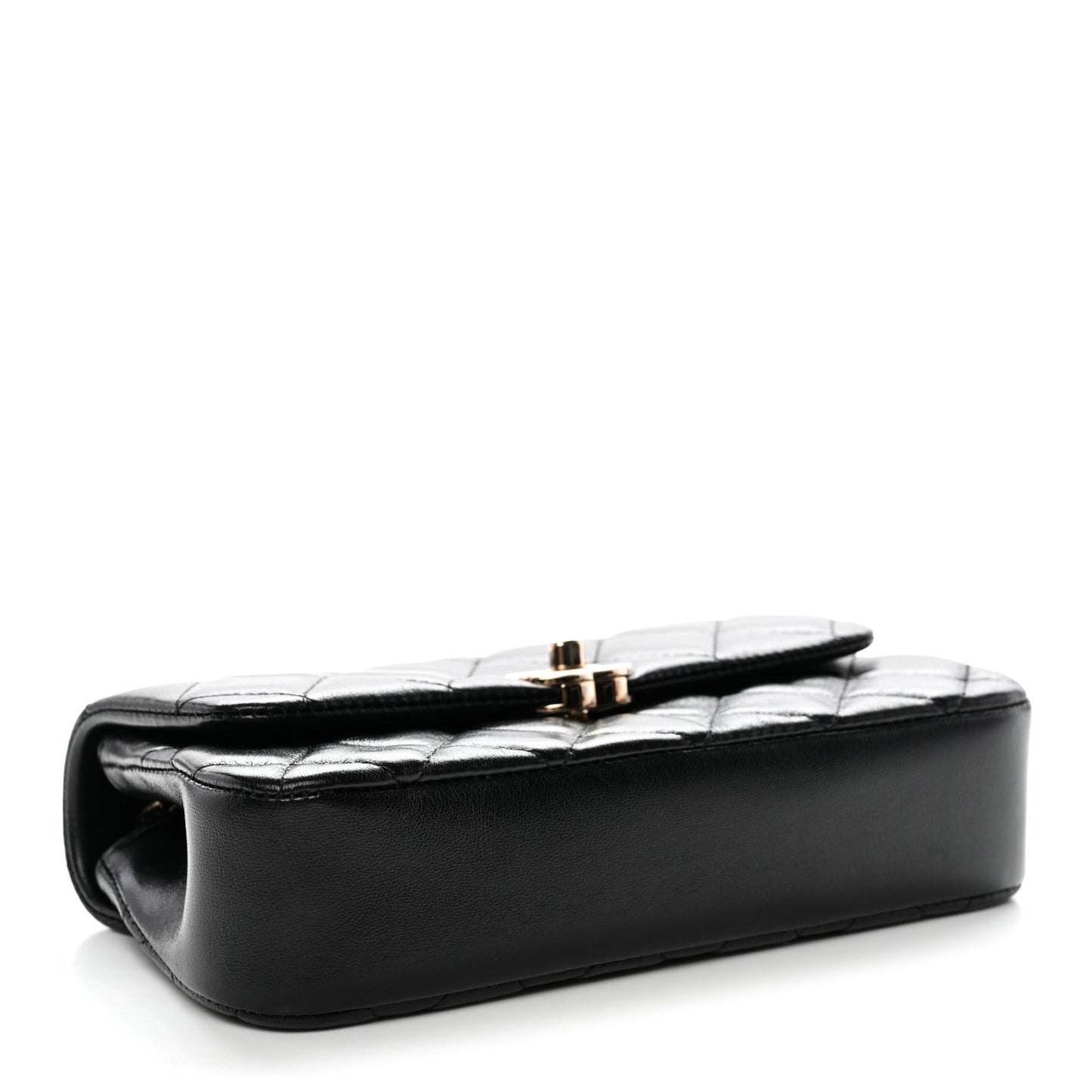 Lambskin Quilted Rectangular Phone Holder Clutch With Chain Black
