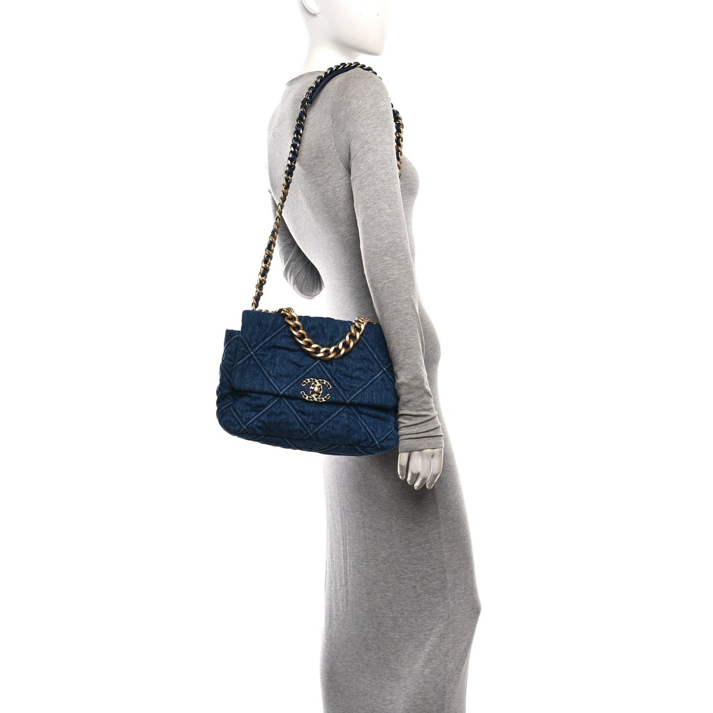Denim Quilted Large Chanel 19 Flap Blue