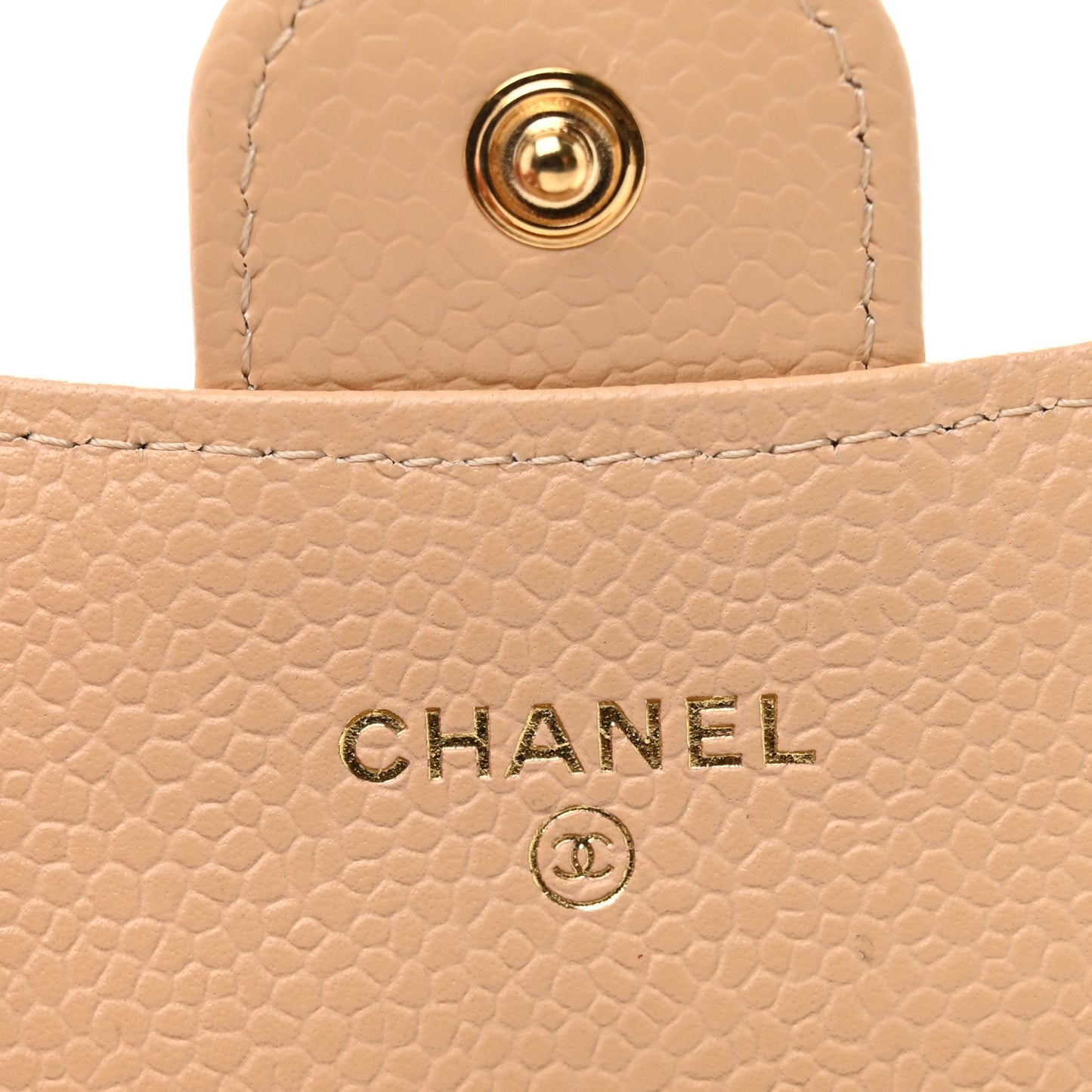 Caviar Quilted Flap Card Holder Wallet Beige