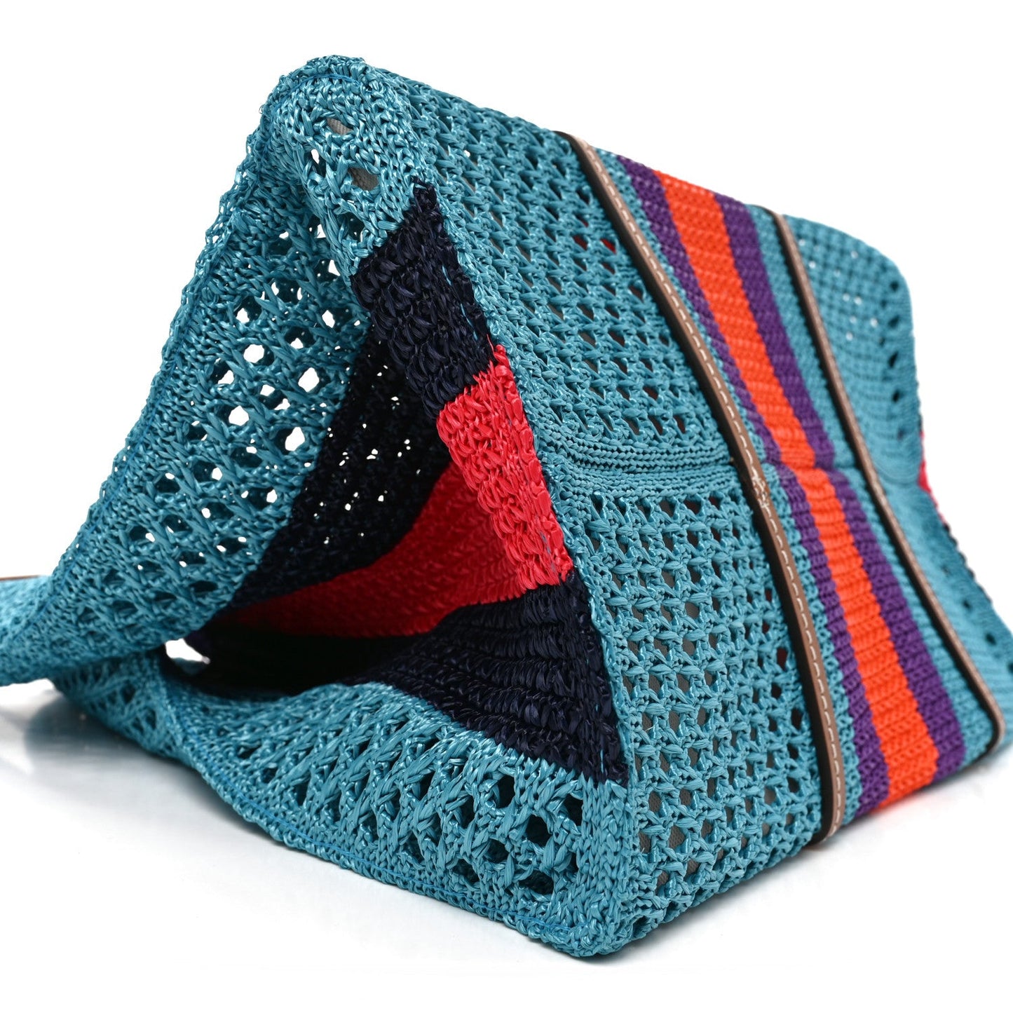Raffia Web Woven Interlocking G Tote Blue Multicolor