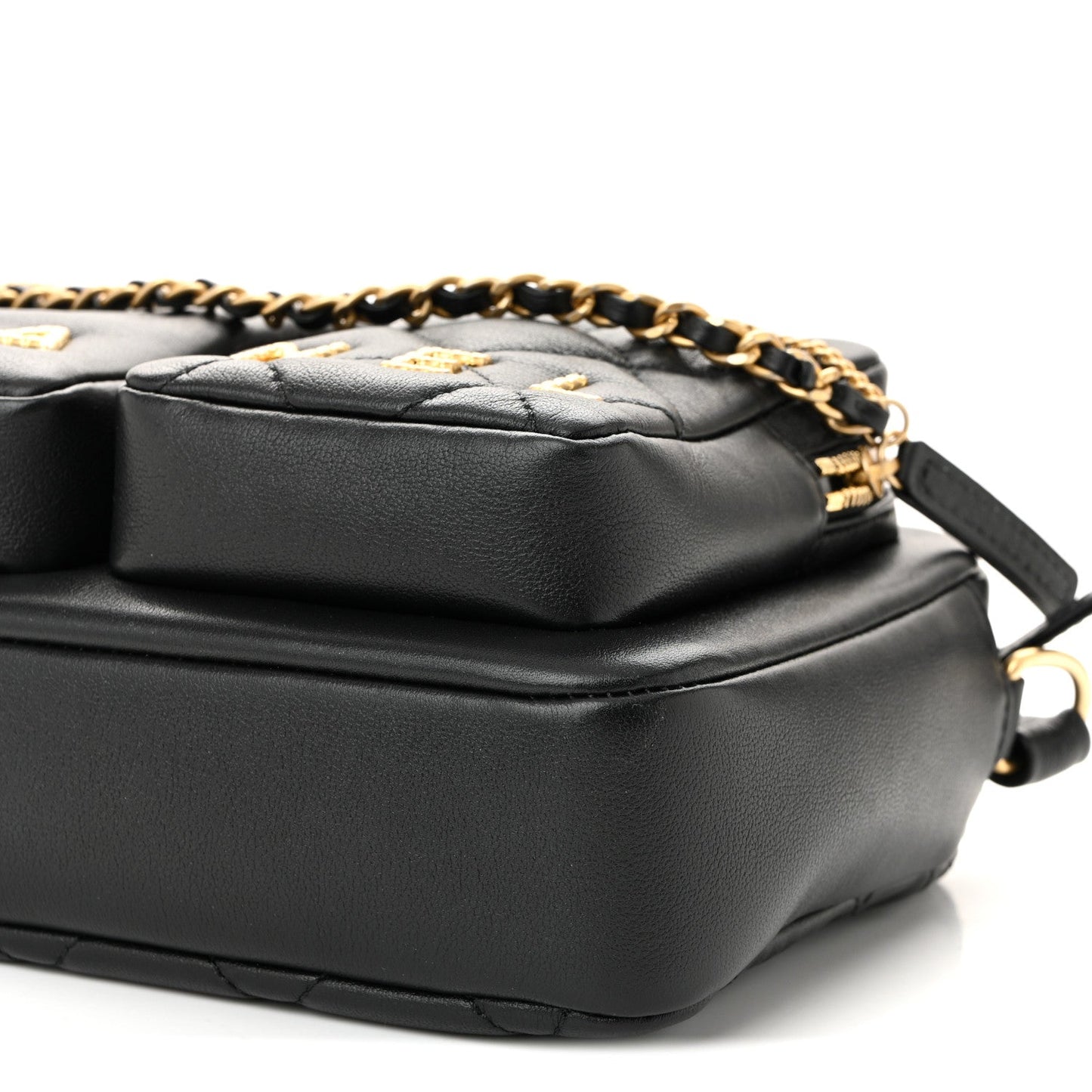 Calfskin Quilted Small Camera Case Black