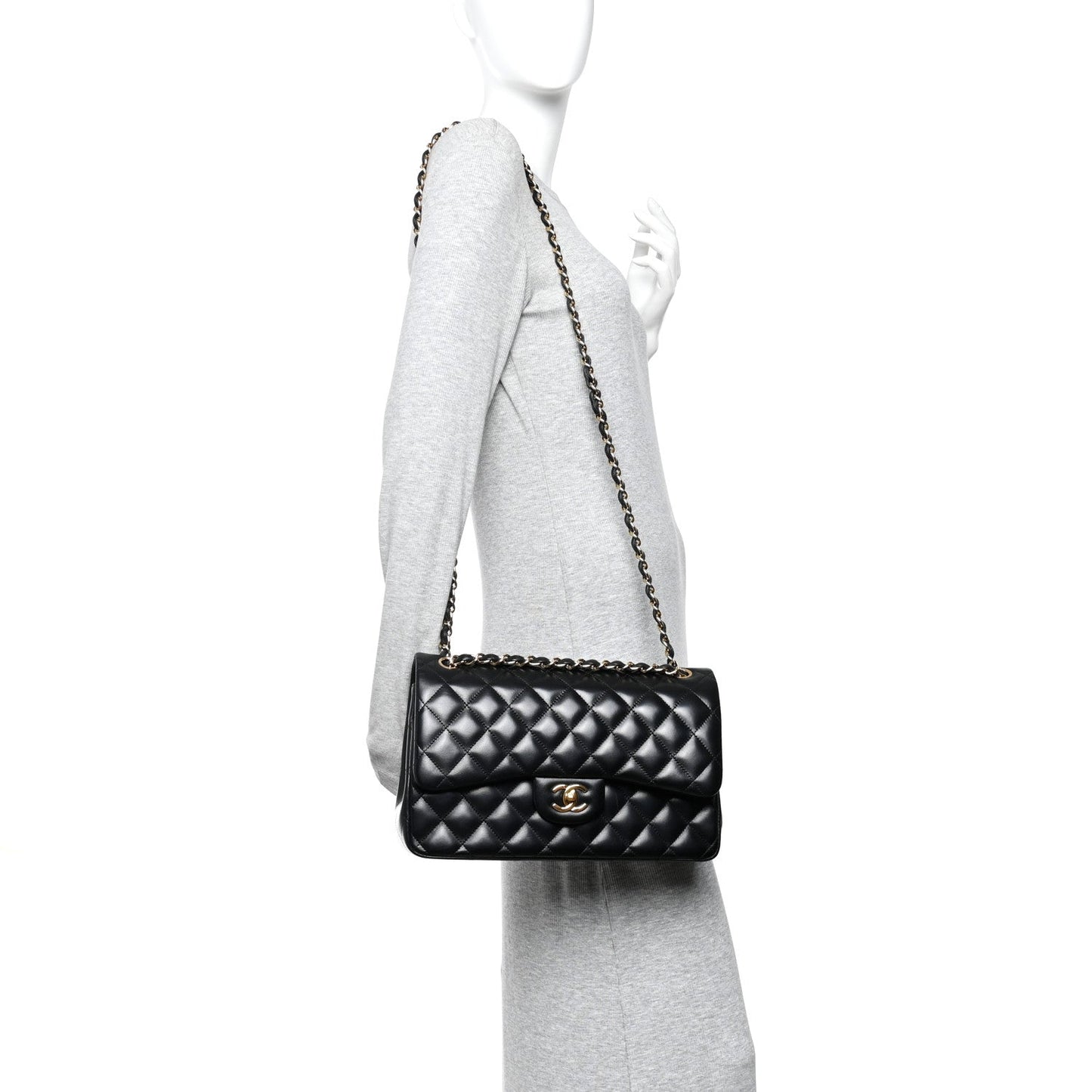 Lambskin Quilted Jumbo Double Flap  Black