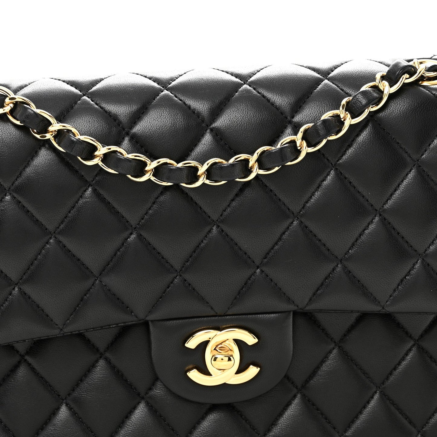 Lambskin Quilted Medium Double Flap Black