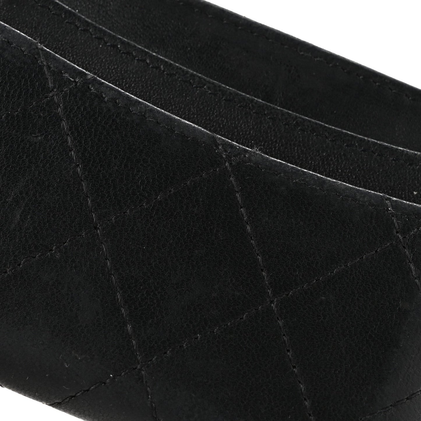 Lambskin Quilted Card Holder Black