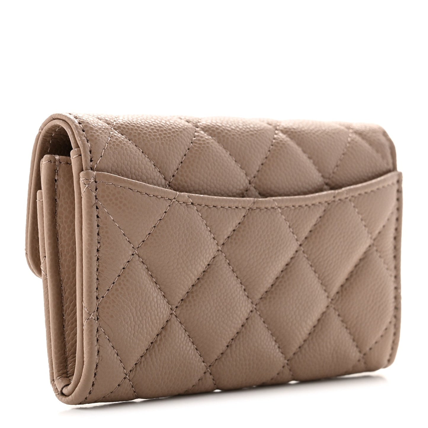 Caviar Quilted Flap Card Holder Wallet Dark Beige
