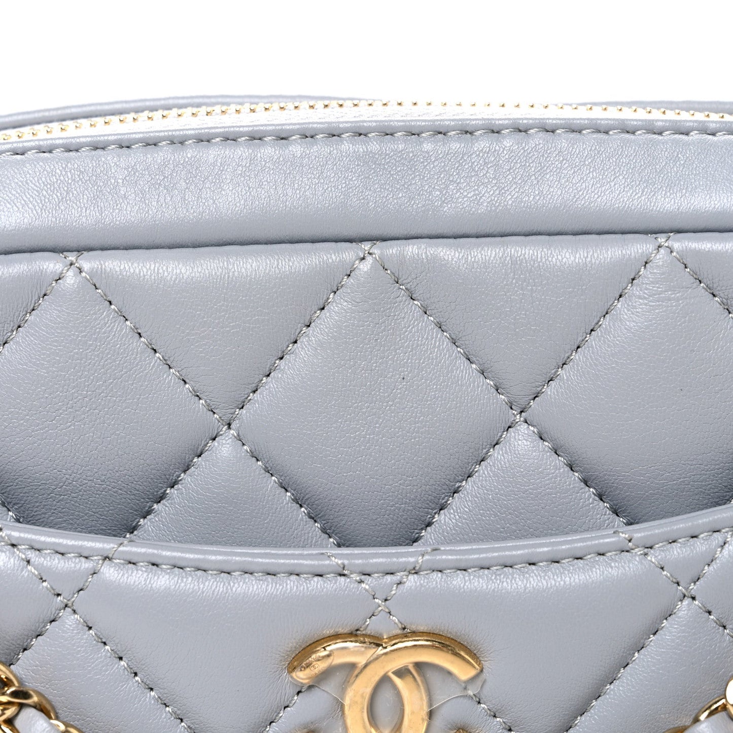 Lambskin Quilted Mini Camera Case  Grey