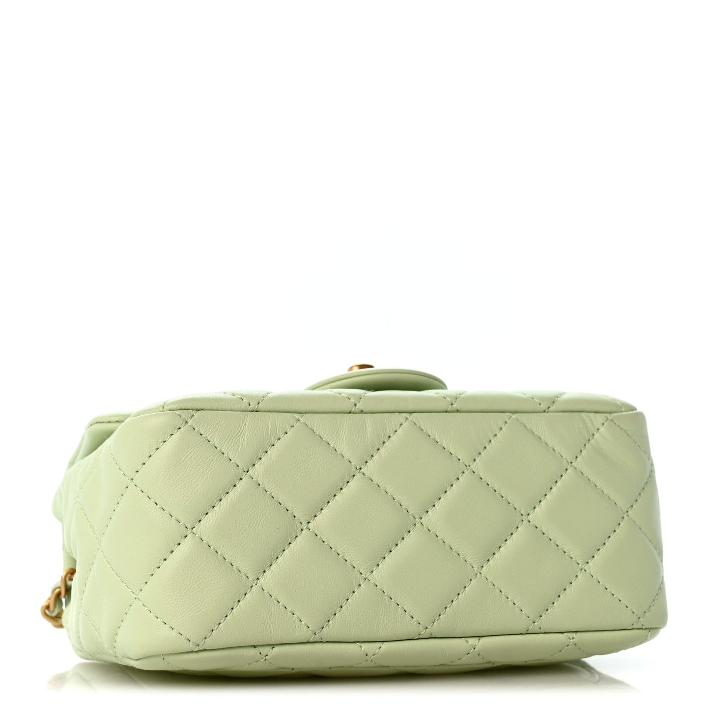 Lambskin Quilted Mini Pearl Crush Flap Light Green